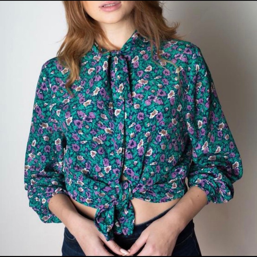 Jewel-Toned Floral Vintage Blouse